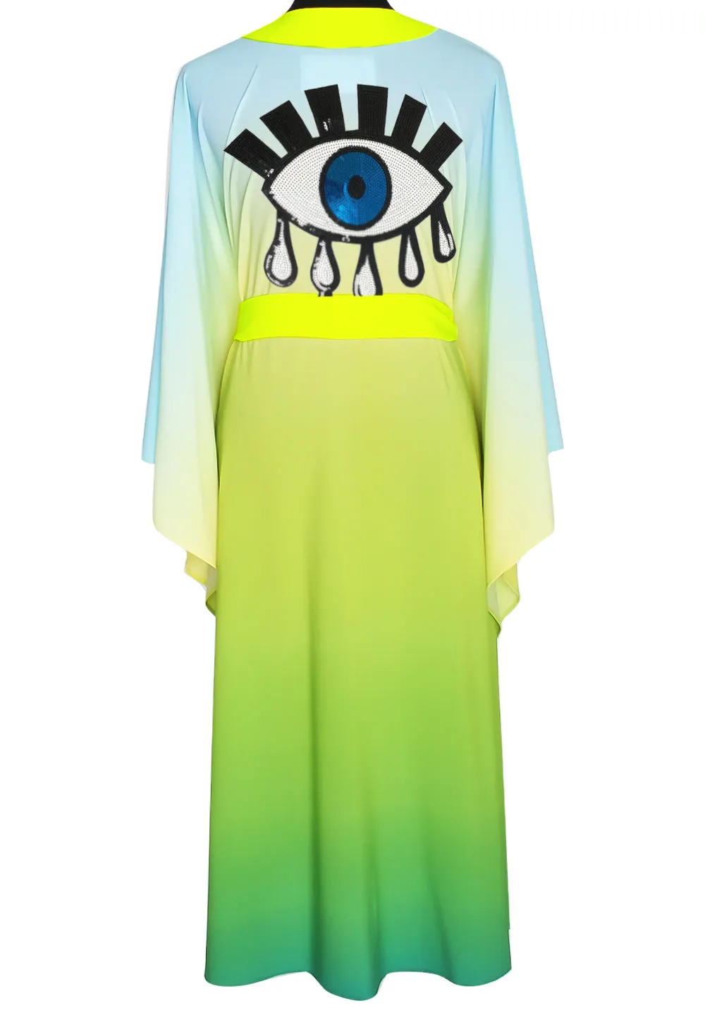 Monochrome Ombre - Freedom Kimono Evil Eye (Neon Yellow) - Long