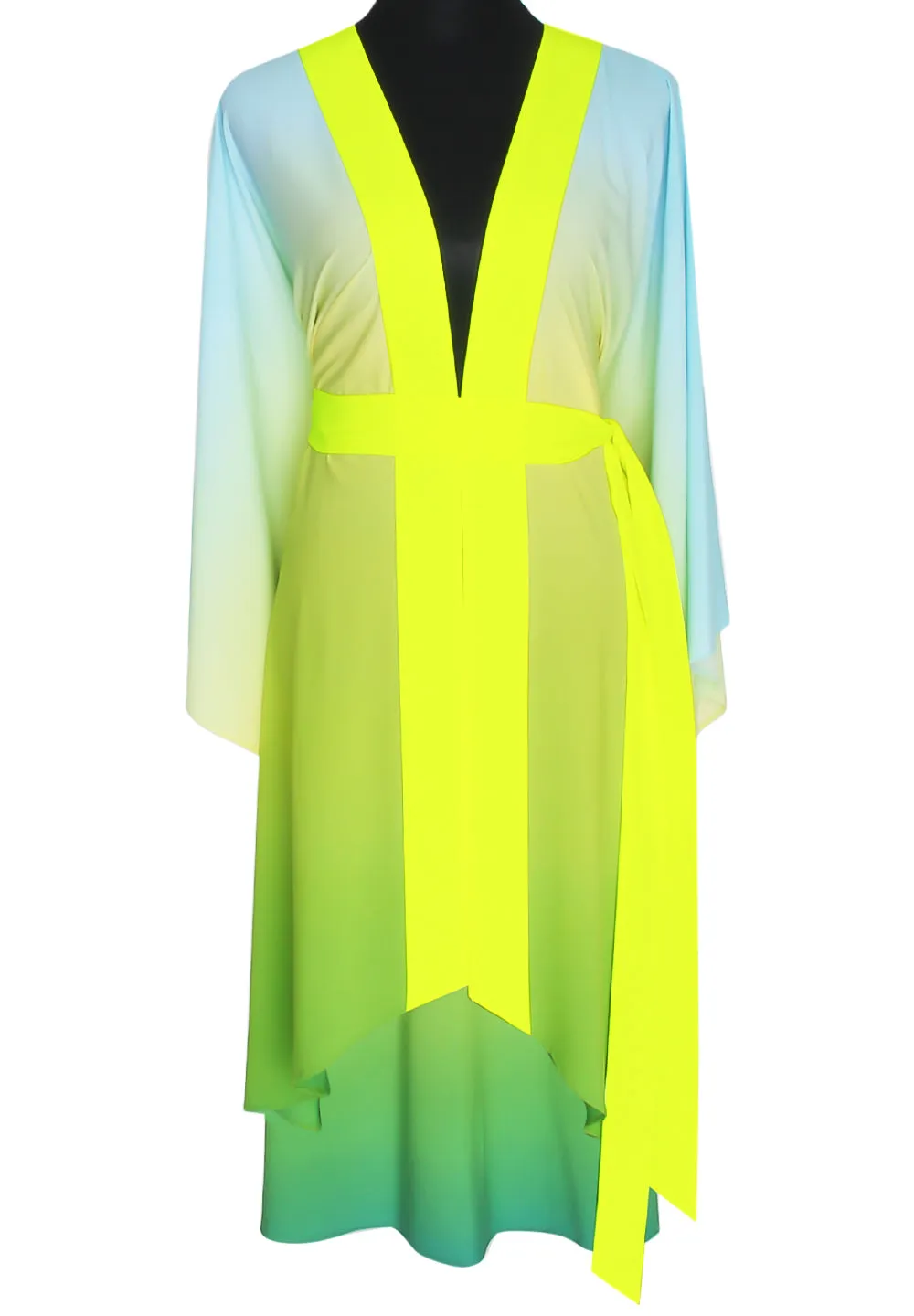 Monochrome Ombre - Freedom Kimono Evil Eye (Neon Yellow) - Long