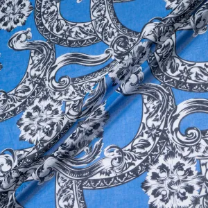 Monochrome Printed Royal Blue Cotton Voile
