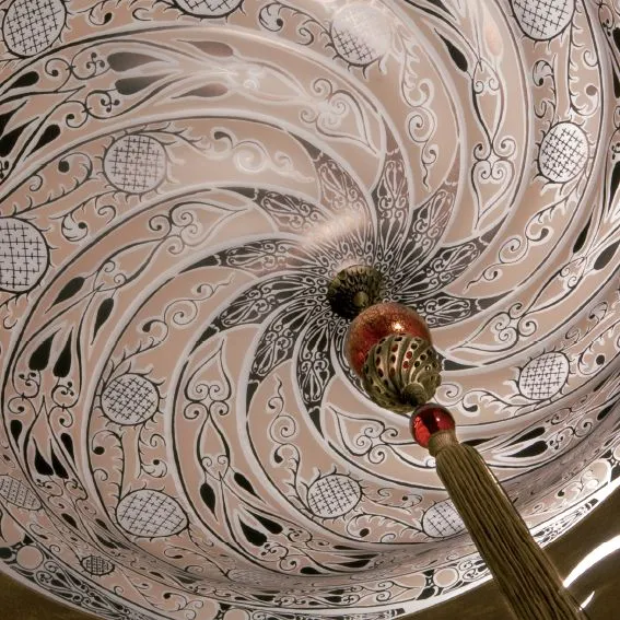 Murano Glass Fortuny-Style Pendant Light With Metal Disc