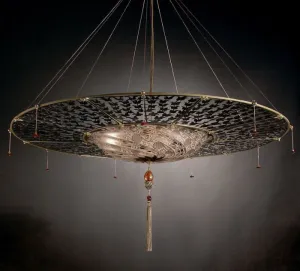Murano Glass Fortuny-Style Pendant Light With Metal Disc