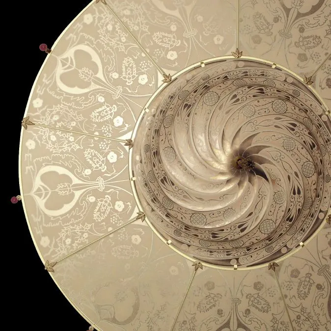 Murano Glass Fortuny-Style Pendant Light With Metal Disc