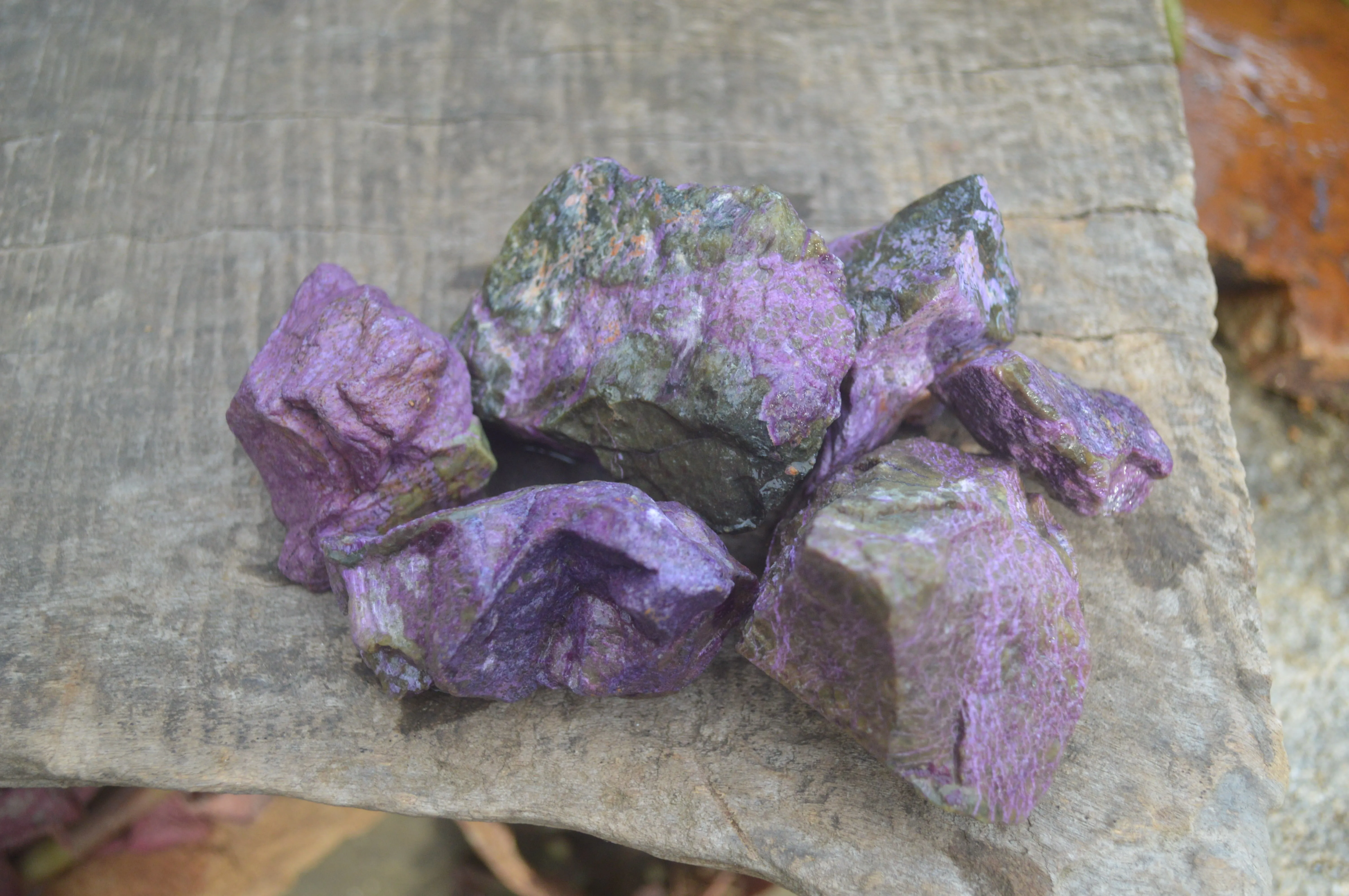 Natural Small Purple Stichtite & Green Serpentine Cobbed Pieces  - Sold per 1 kg (10-18 pieces) - From Barberton, South Africa