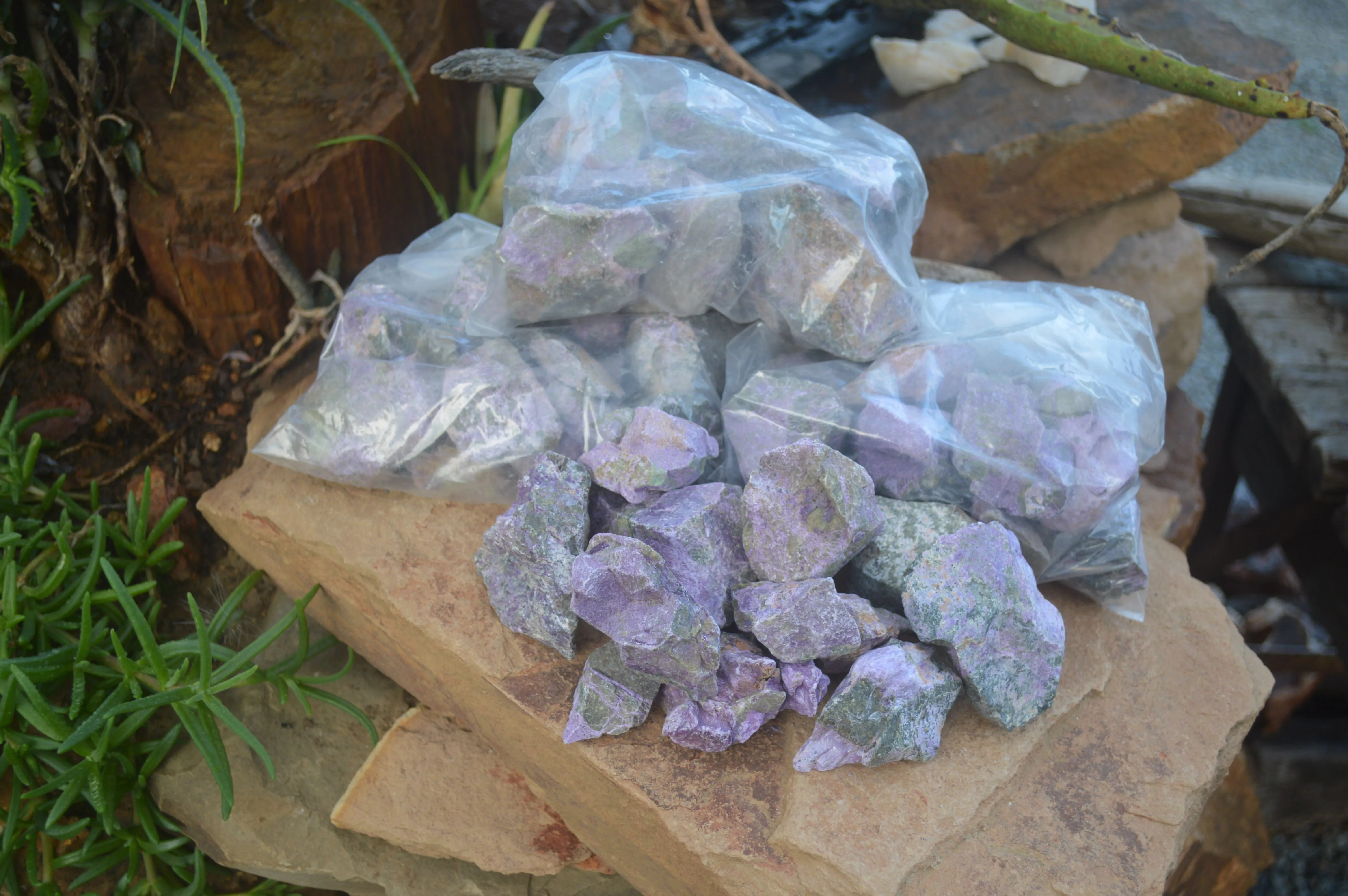Natural Small Purple Stichtite & Green Serpentine Cobbed Pieces  - Sold per 1 kg (10-18 pieces) - From Barberton, South Africa