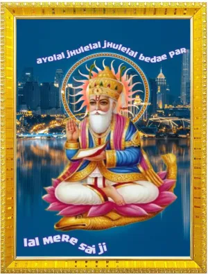 NOKKES Jhulelal Vishnu Avtar UDERO LAL sindhi god Golden 5X7 Inch Photo Frame_AQW2