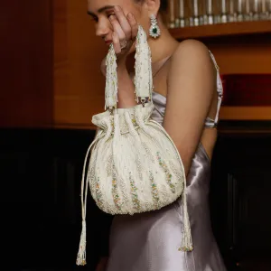Nora Potli Pristine Ivory Multi With Handle