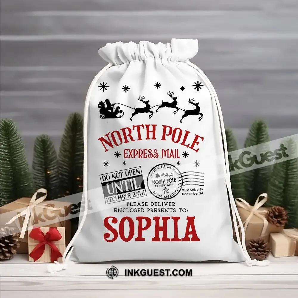 North Pole Bag Custom Name, Personalized String Bag, Christmas Gift