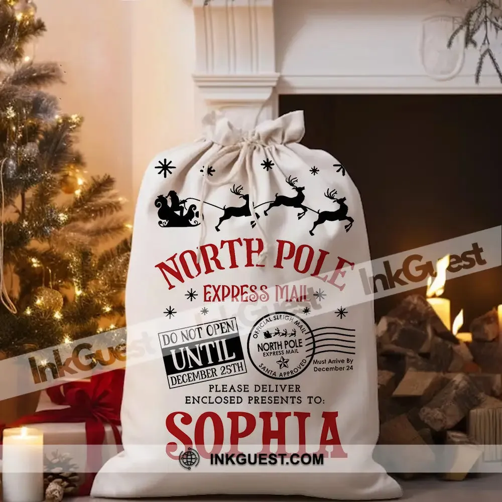 North Pole Bag Custom Name, Personalized String Bag, Christmas Gift