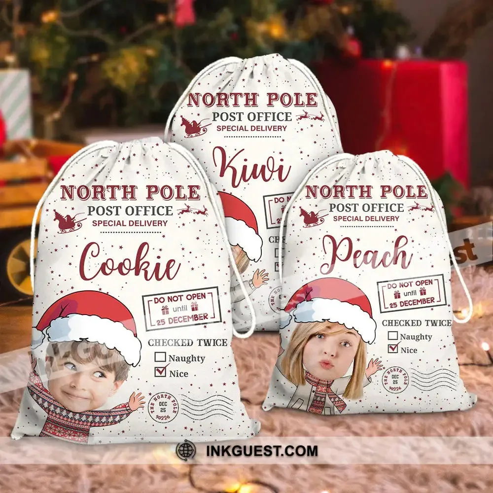North Pole Post Office Special Delivery Face Photo- Personalized String Bag, Christmas Gift, Gift For Family