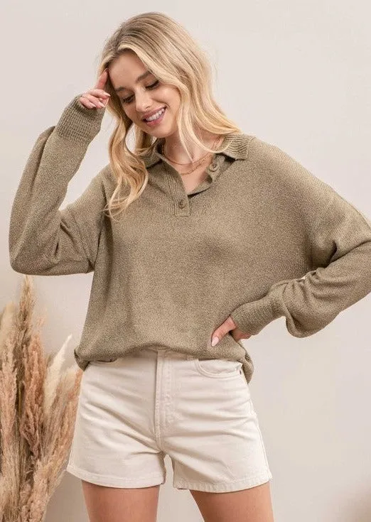 Olive Lightweight Collared Sweater