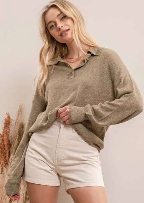 Olive Lightweight Collared Sweater