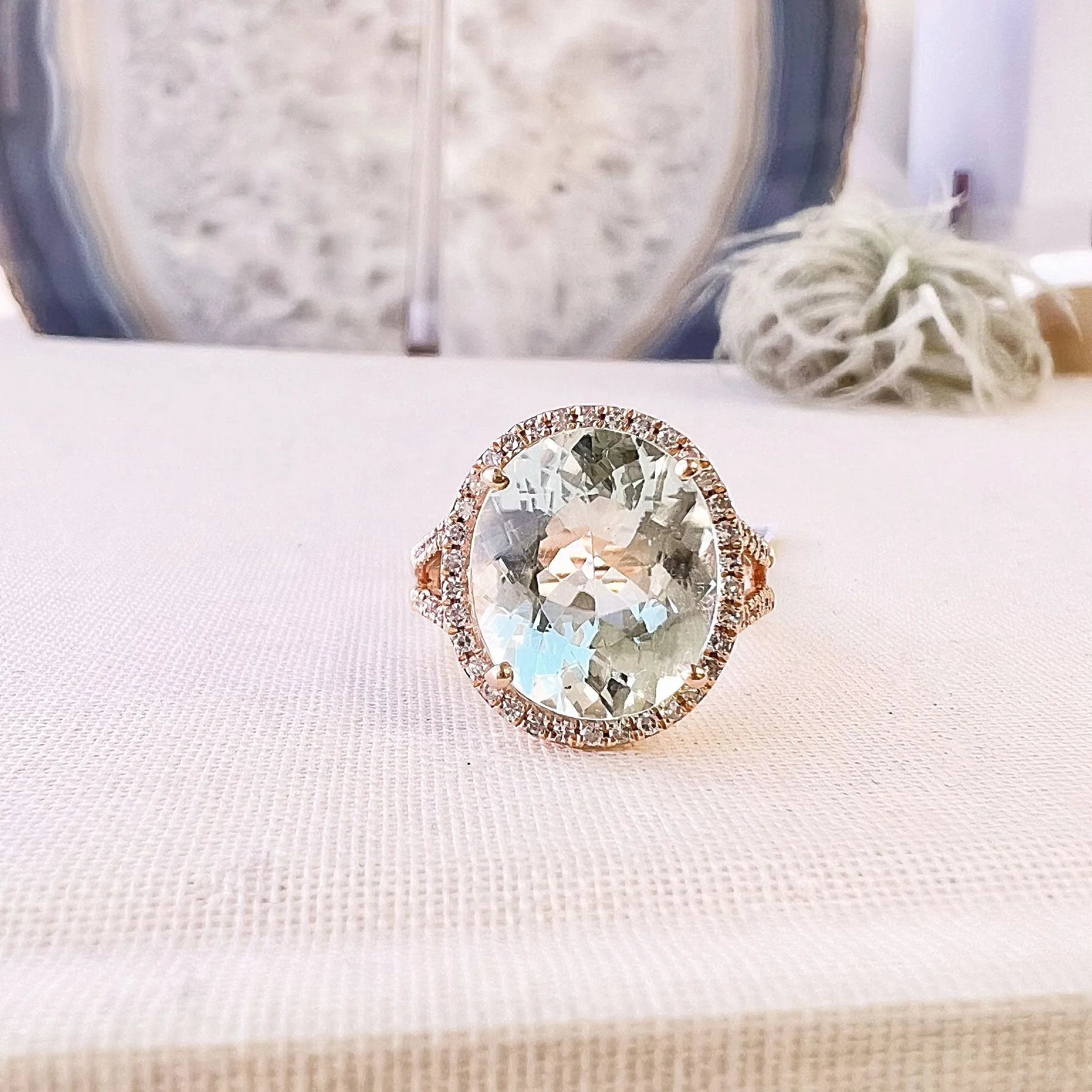 One of a Kind Amblygonite Ring in Rose Gold