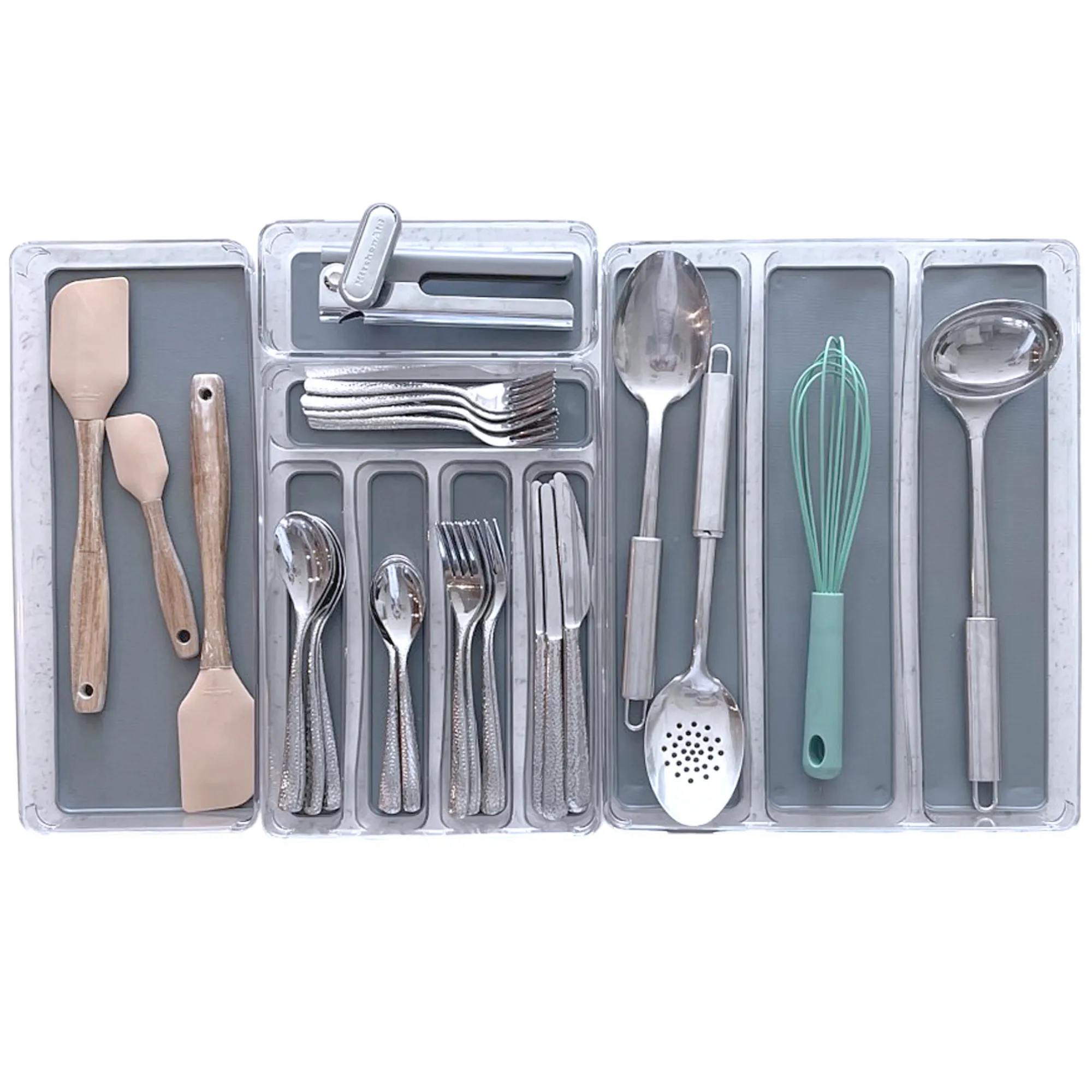 Organized Drawer Large Trays, Set of 4 – 3 Compartment Tray, Utensil Tray, XL Rectangle Tray, Medium/Skinny Tray