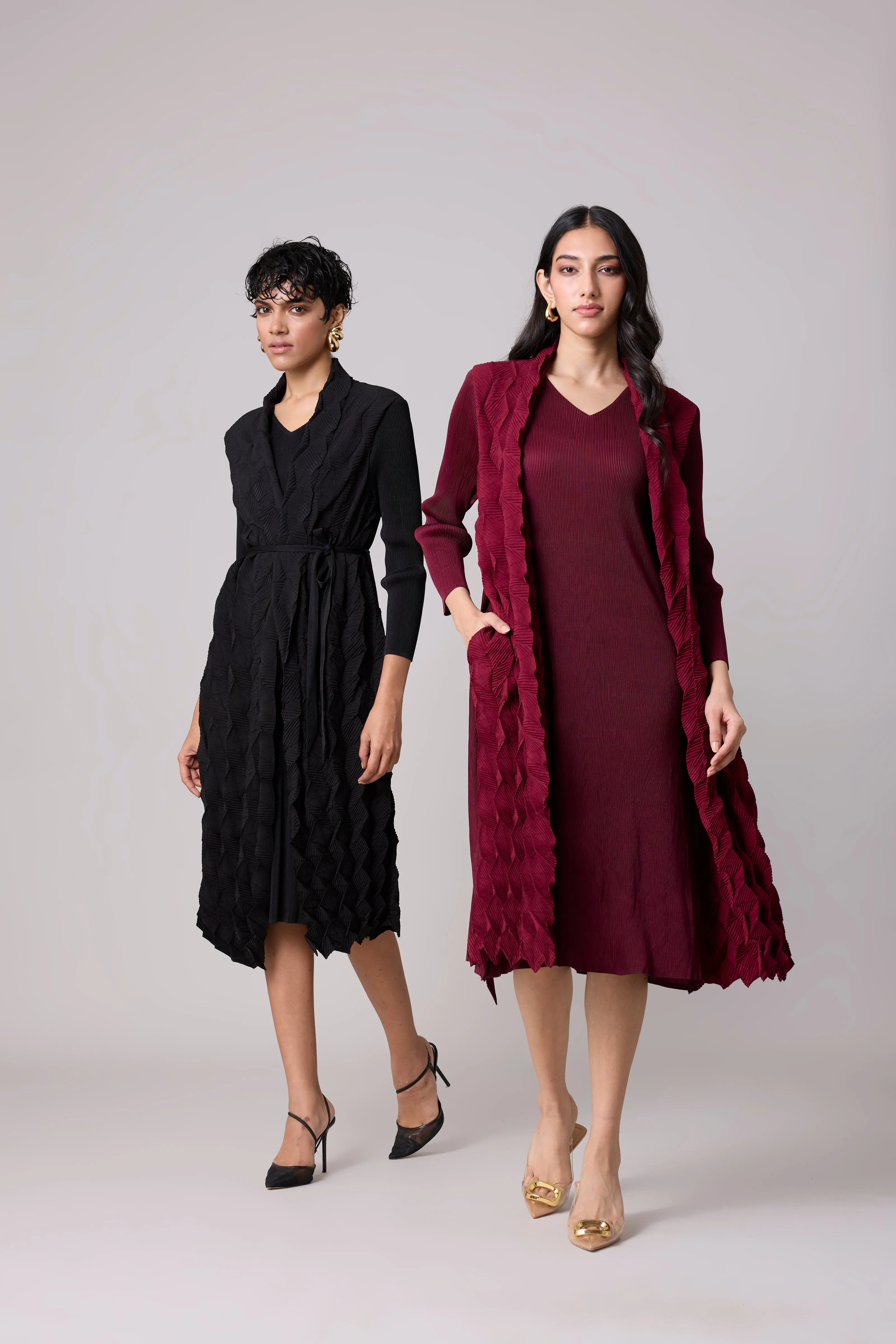 Paula Textured Overlay Dress - Black