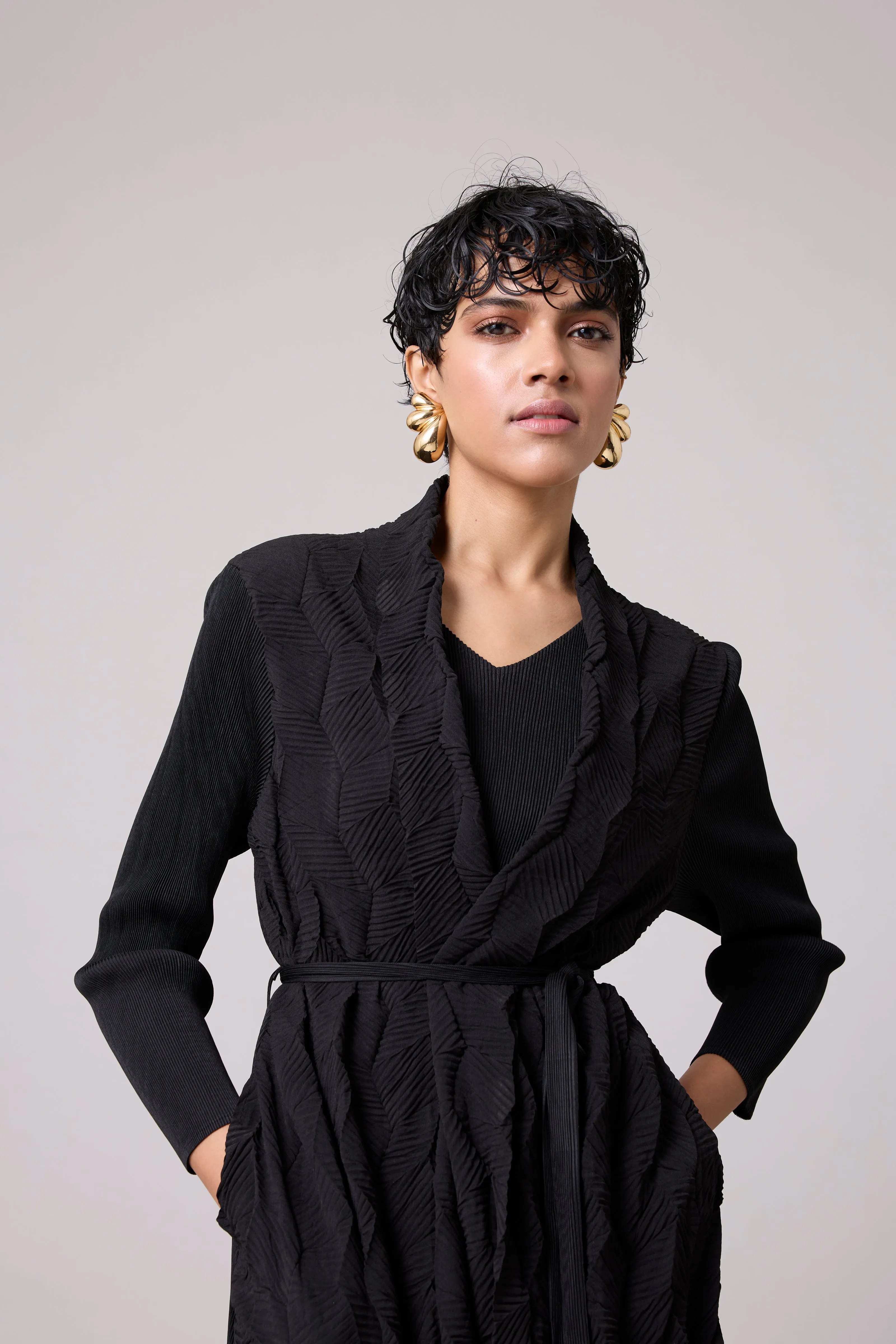 Paula Textured Overlay Dress - Black