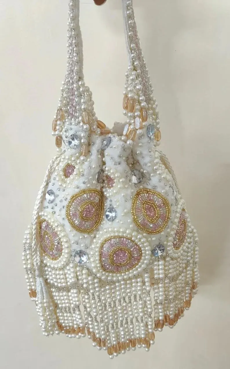 Pearl Double side Embroidery Work Potli Bag