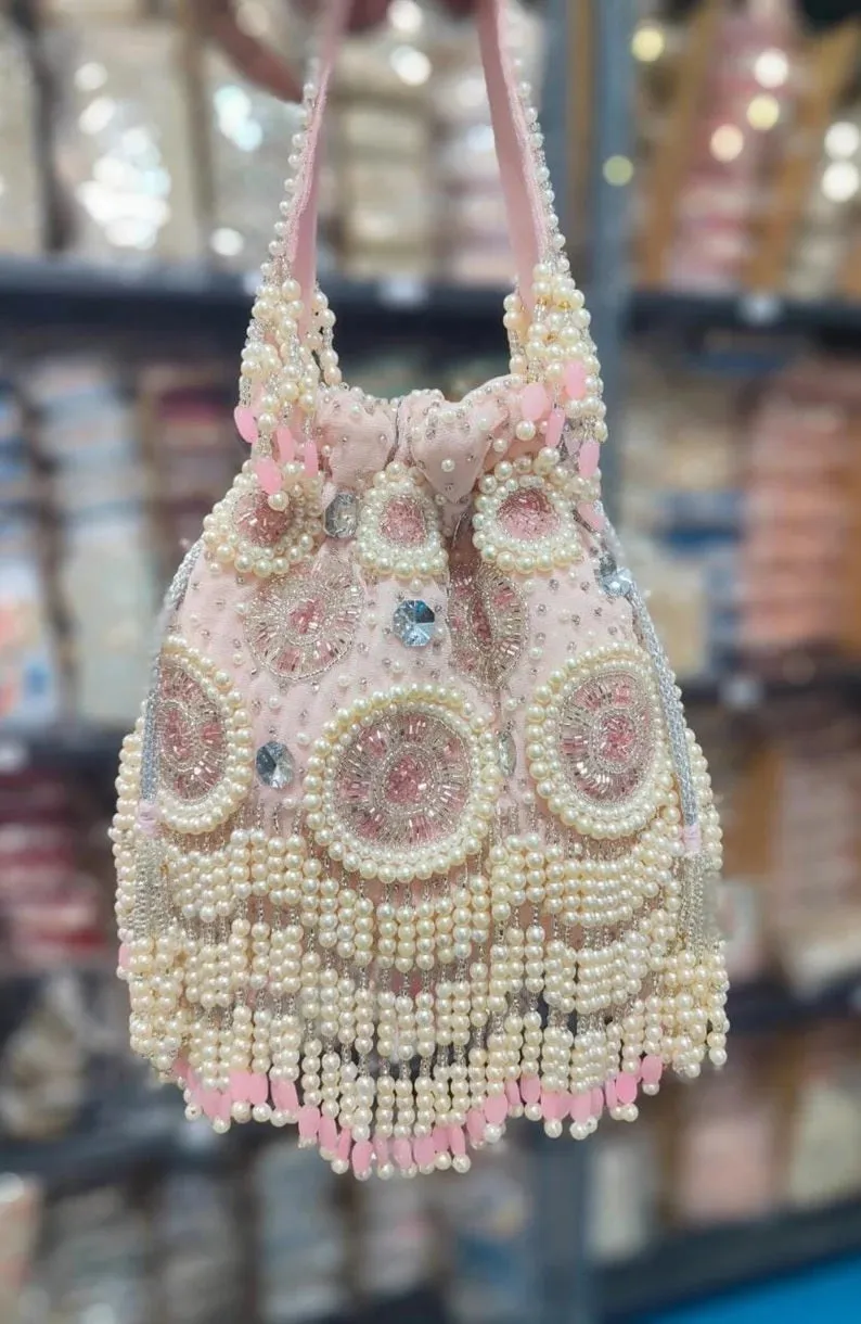 Pearl Double side Embroidery Work Potli Bag