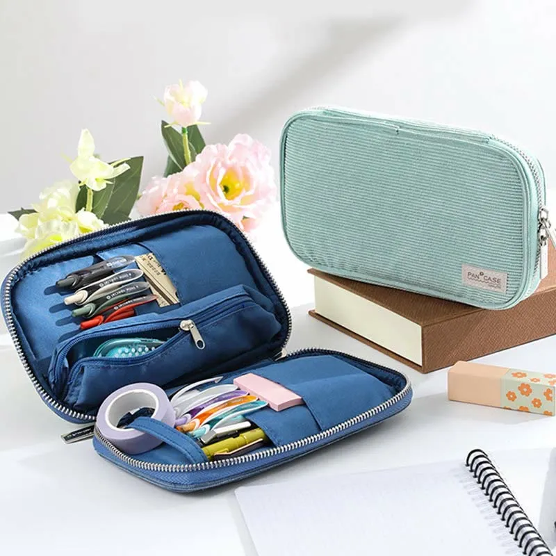 Pencil Case for Student Minimalist Plain Color Polyester Multi-Function Bag