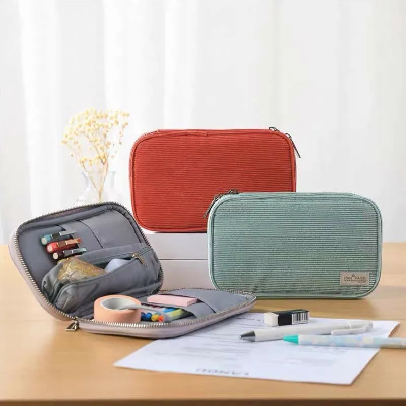 Pencil Case for Student Minimalist Plain Color Polyester Multi-Function Bag