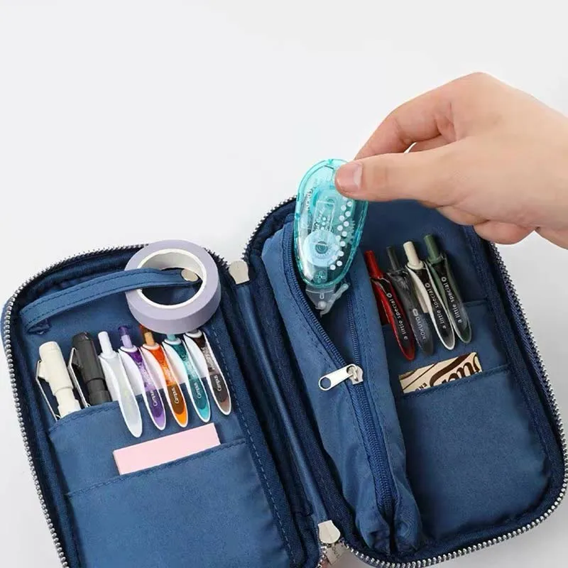 Pencil Case for Student Minimalist Plain Color Polyester Multi-Function Bag