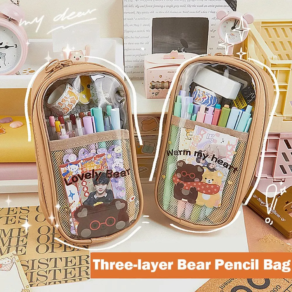 Pencil Case For Students Simple Transparent Vertical Style Pencail Bag