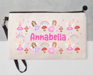 Personalised Fairies and Rainbows Pencil Case - Linen Bag, Make up bag, Purse