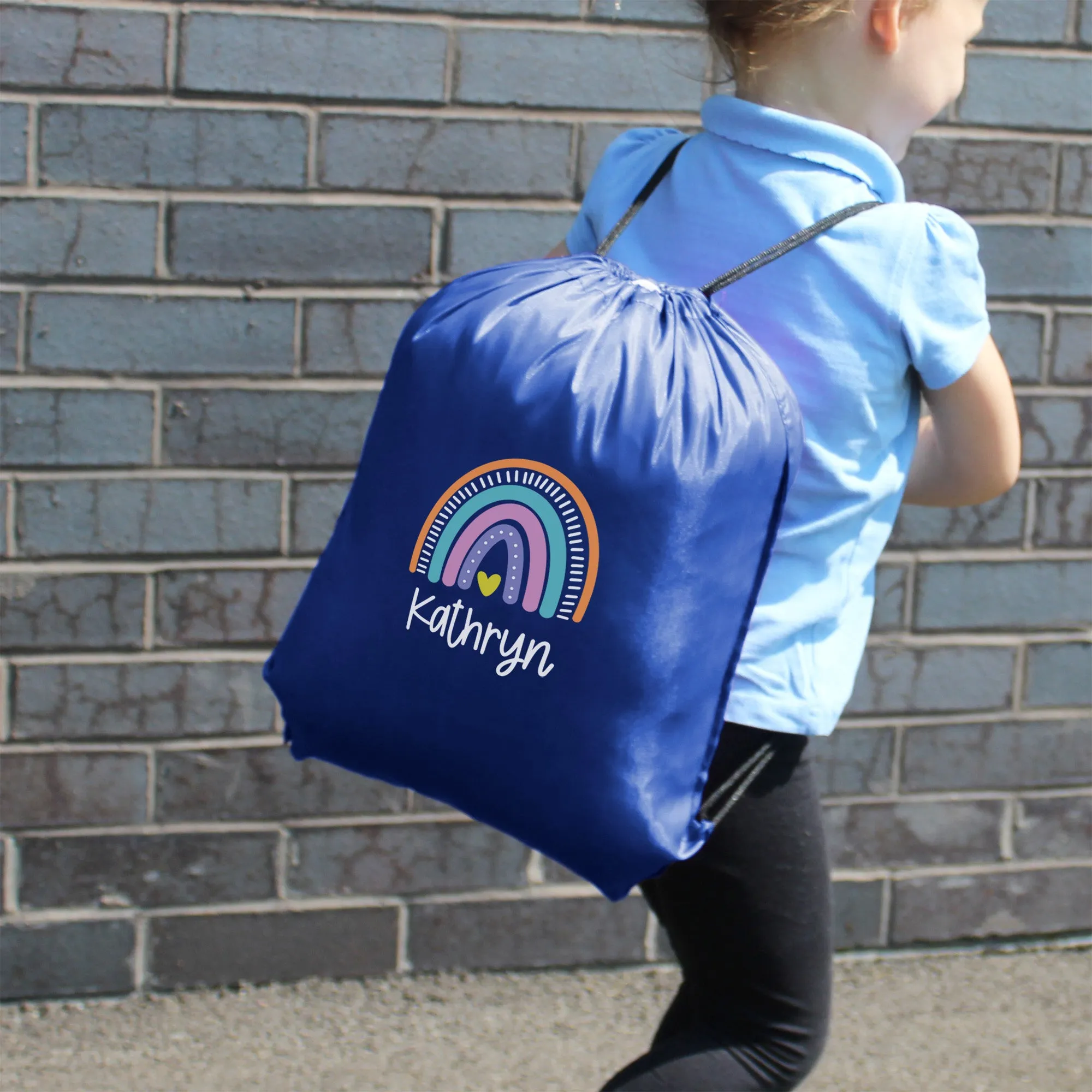 Personalised Rainbow Drawstring PE Bag