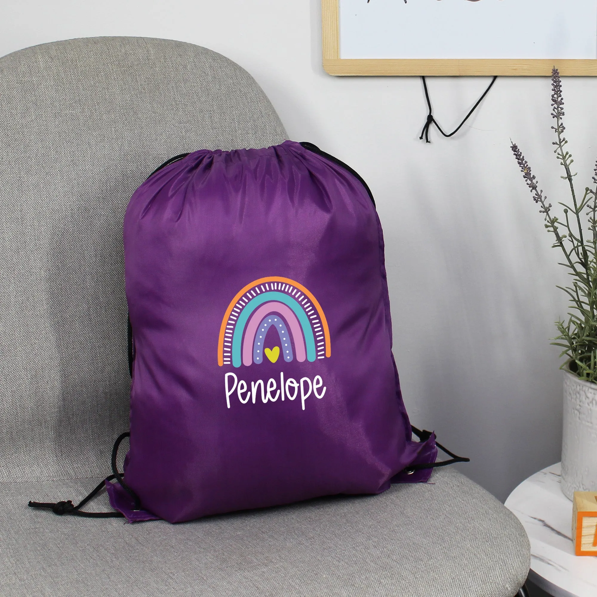 Personalised Rainbow Drawstring PE Bag