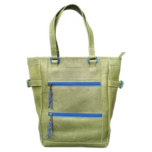 Pistachio Green Repurposed Leather Convertible Tote Backpack