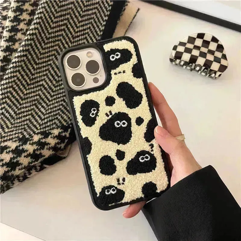 Plush Embroidery Cute Briquettes Phone Case
