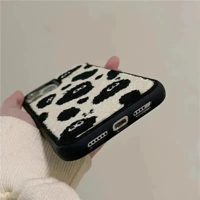 Plush Embroidery Cute Briquettes Phone Case