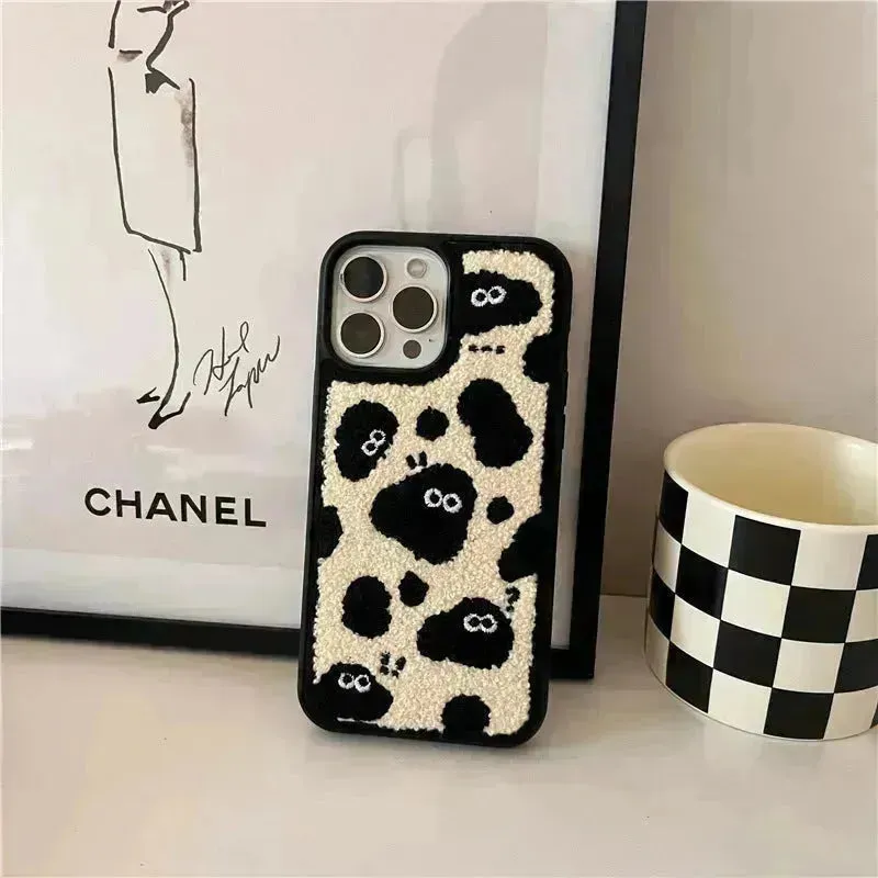 Plush Embroidery Cute Briquettes Phone Case