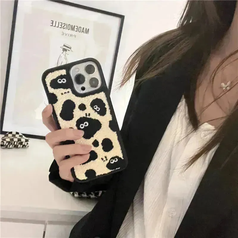 Plush Embroidery Cute Briquettes Phone Case