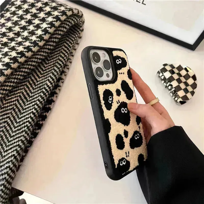Plush Embroidery Cute Briquettes Phone Case