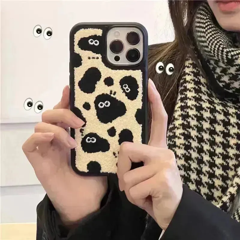 Plush Embroidery Cute Briquettes Phone Case