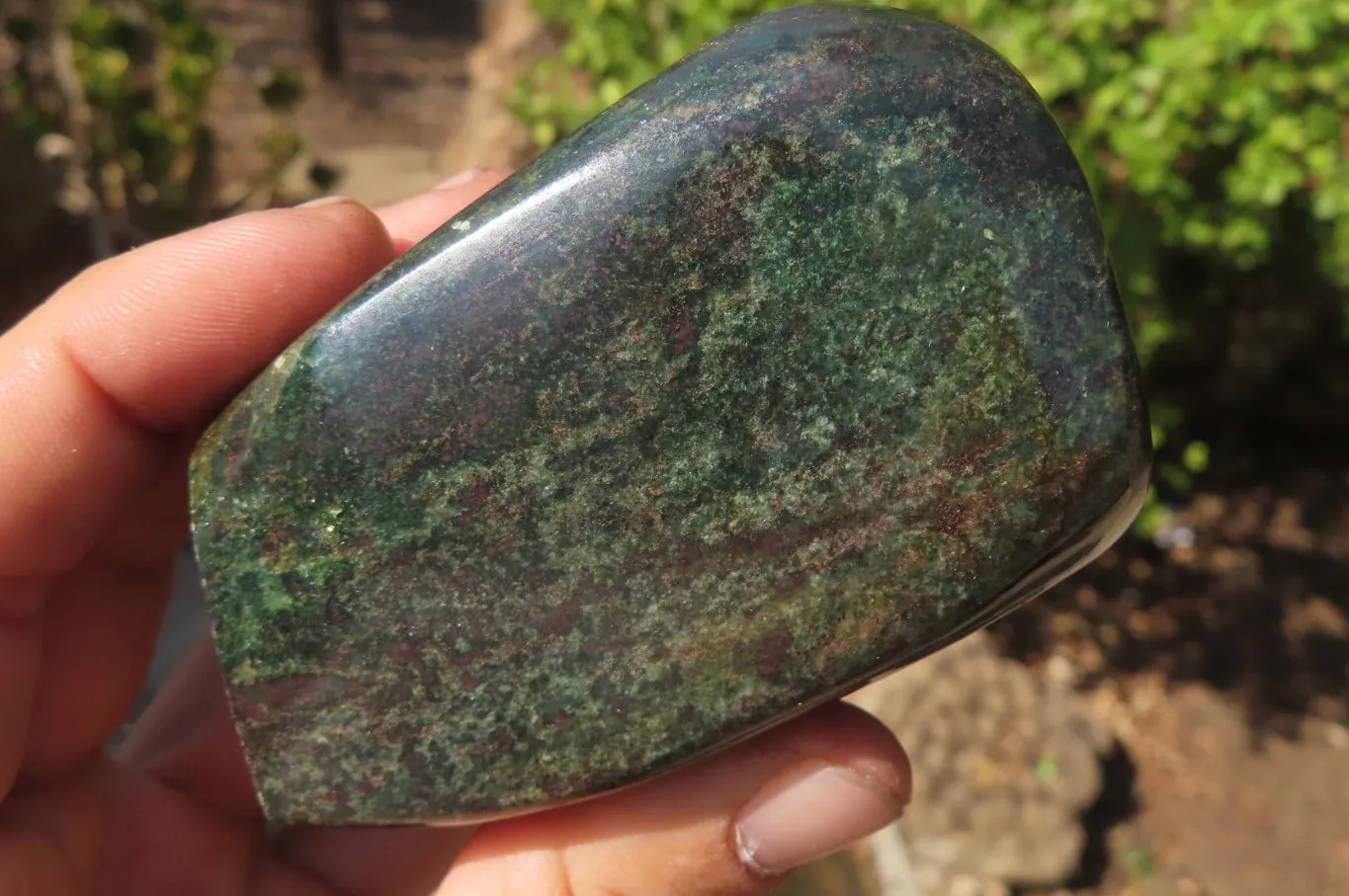 Polished Ruby Corundum in Chrome Verdite Standing Free Forms x 3 From Zimbabwe