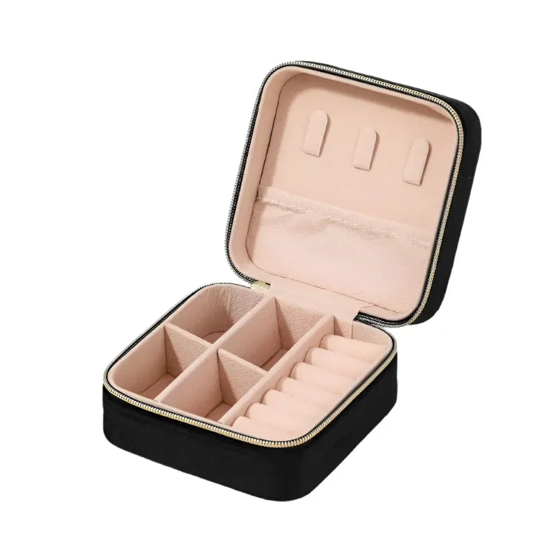 Portable Zippered Velvet Jewelry Case