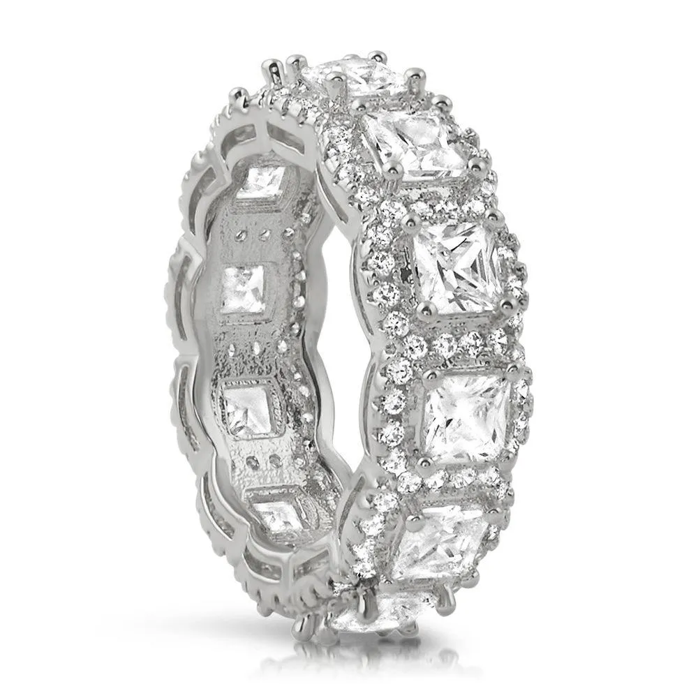 Princess Cluster CZ Eternity Band Hip Hop Ring