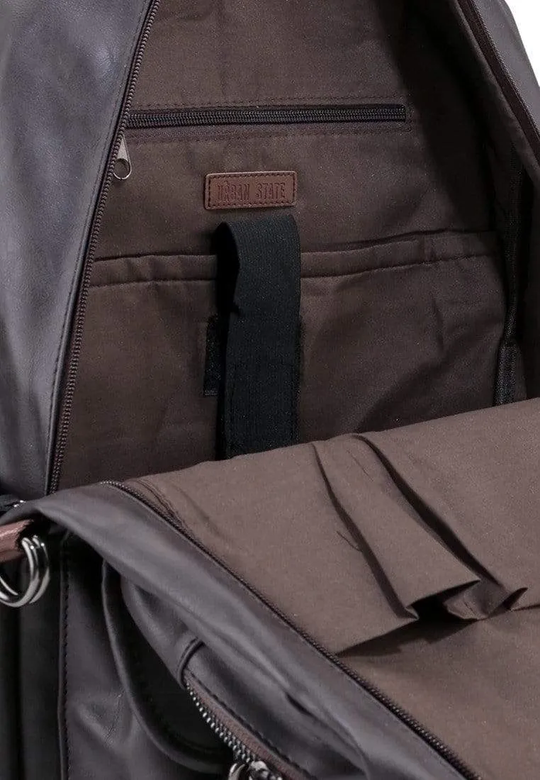 Pu Buckled Zipper Backpack - Brown