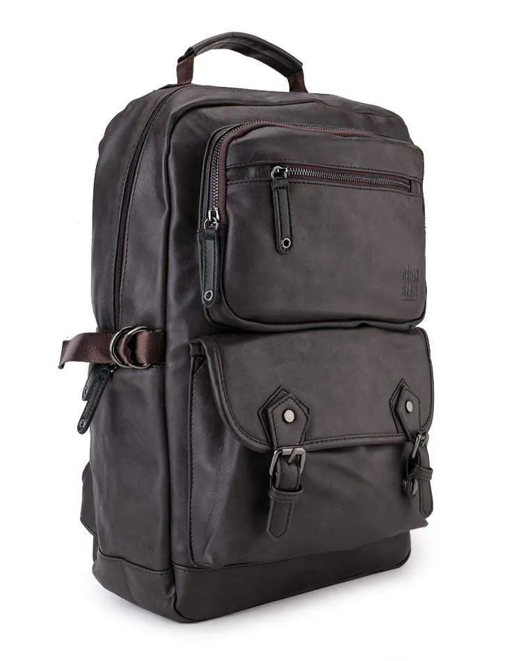 Pu Buckled Zipper Backpack - Brown