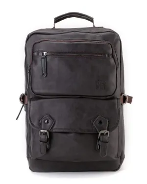 Pu Buckled Zipper Backpack - Brown