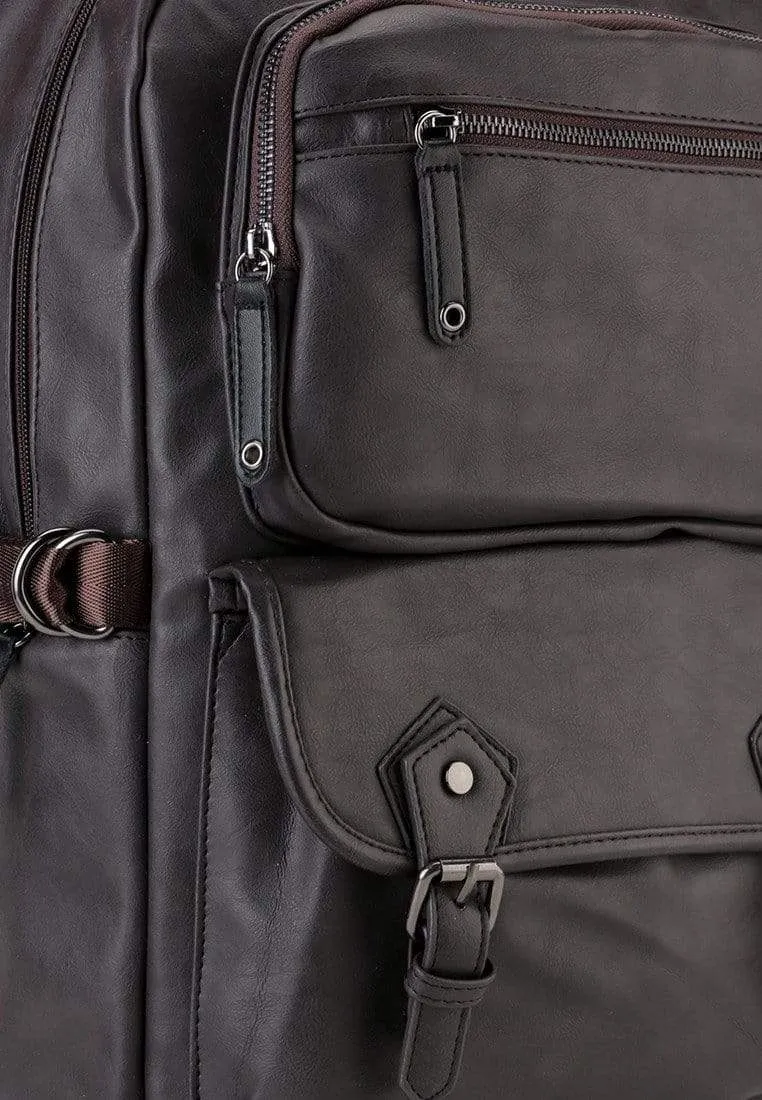 Pu Buckled Zipper Backpack - Brown