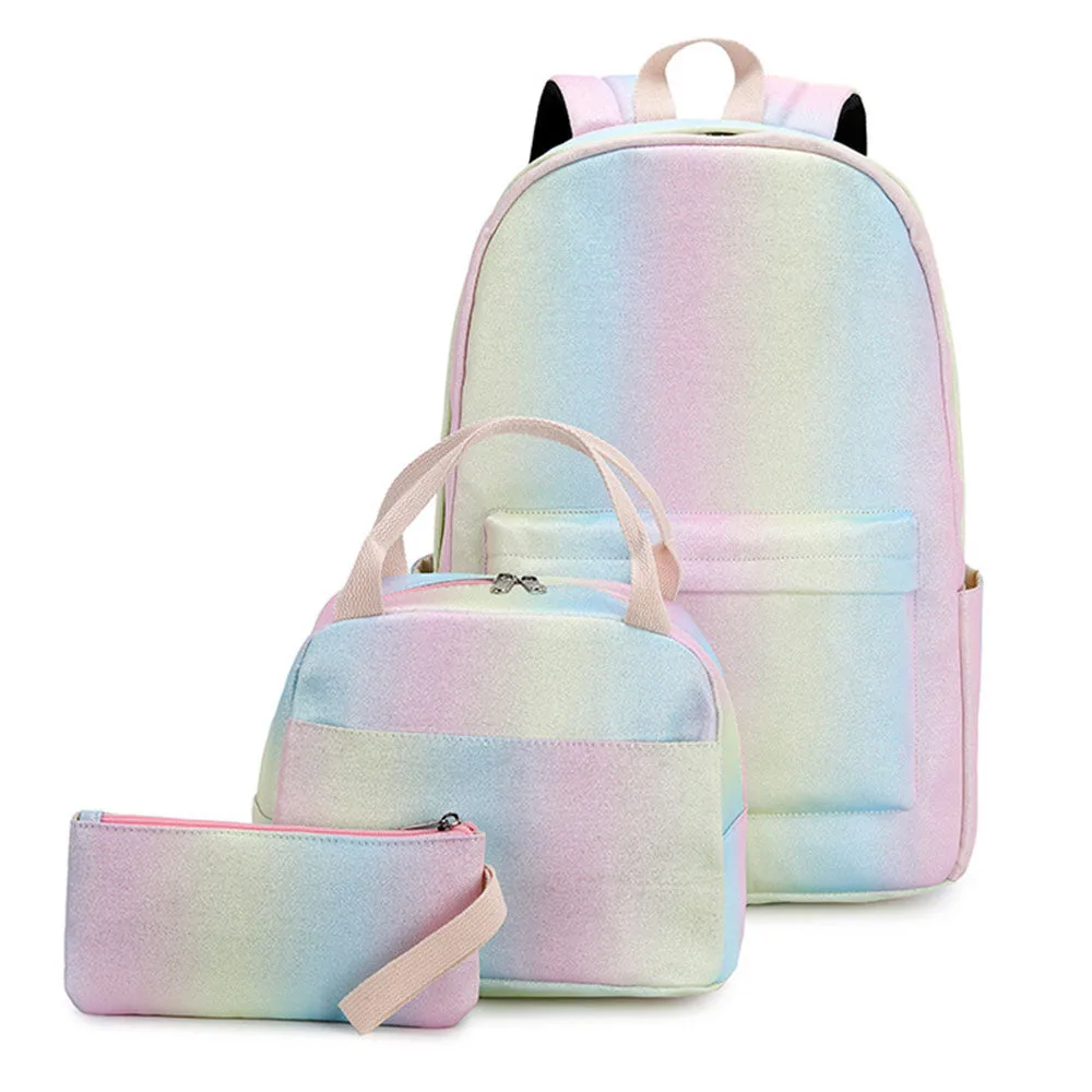 Rainbow Backpack Set for Girls Cute Printing School Bookbag with Lunch Box Pencil Case Top Level