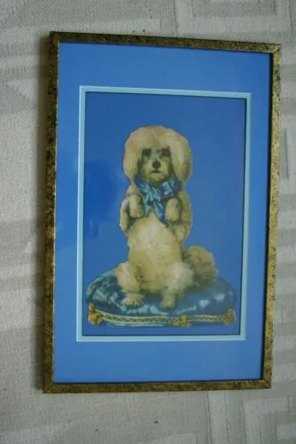 RARE EPHEMERA AMERICANA ANTIQUE, FRAMED ORIGINAL 1880 LARGE VICTORIAN TRADE CARD AD EPHEMERA DIE-CUT POODLE 17 ¾” x 11 ¾” DFPO1F WHIMSICAL ART, ARTIST HAND PAINTED FRAME