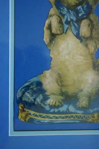 RARE EPHEMERA AMERICANA ANTIQUE, FRAMED ORIGINAL 1880 LARGE VICTORIAN TRADE CARD AD EPHEMERA DIE-CUT POODLE 17 ¾” x 11 ¾” DFPO1F WHIMSICAL ART, ARTIST HAND PAINTED FRAME