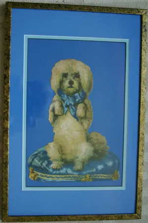 RARE EPHEMERA AMERICANA ANTIQUE, FRAMED ORIGINAL 1880 LARGE VICTORIAN TRADE CARD AD EPHEMERA DIE-CUT POODLE 17 ¾” x 11 ¾” DFPO1F WHIMSICAL ART, ARTIST HAND PAINTED FRAME
