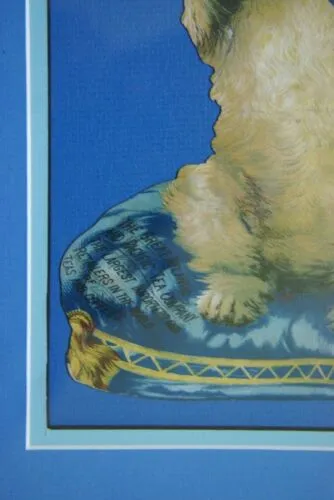RARE EPHEMERA AMERICANA ANTIQUE, FRAMED ORIGINAL 1880 LARGE VICTORIAN TRADE CARD AD EPHEMERA DIE-CUT POODLE 17 ¾” x 11 ¾” DFPO1F WHIMSICAL ART, ARTIST HAND PAINTED FRAME