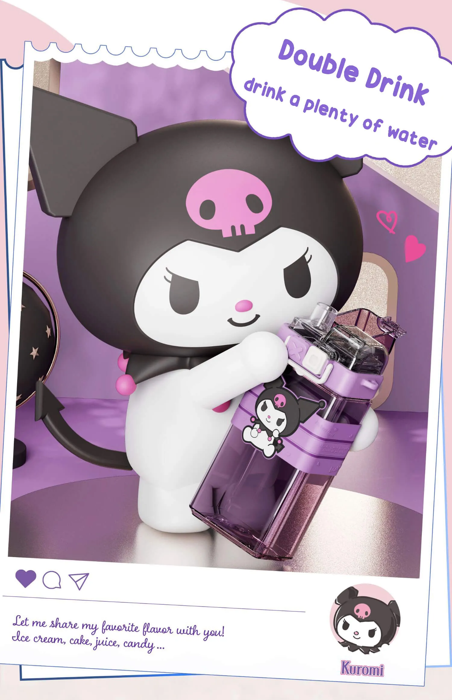 Sanrio Punk Series Tritan Sipper Water Bottle 520ml
