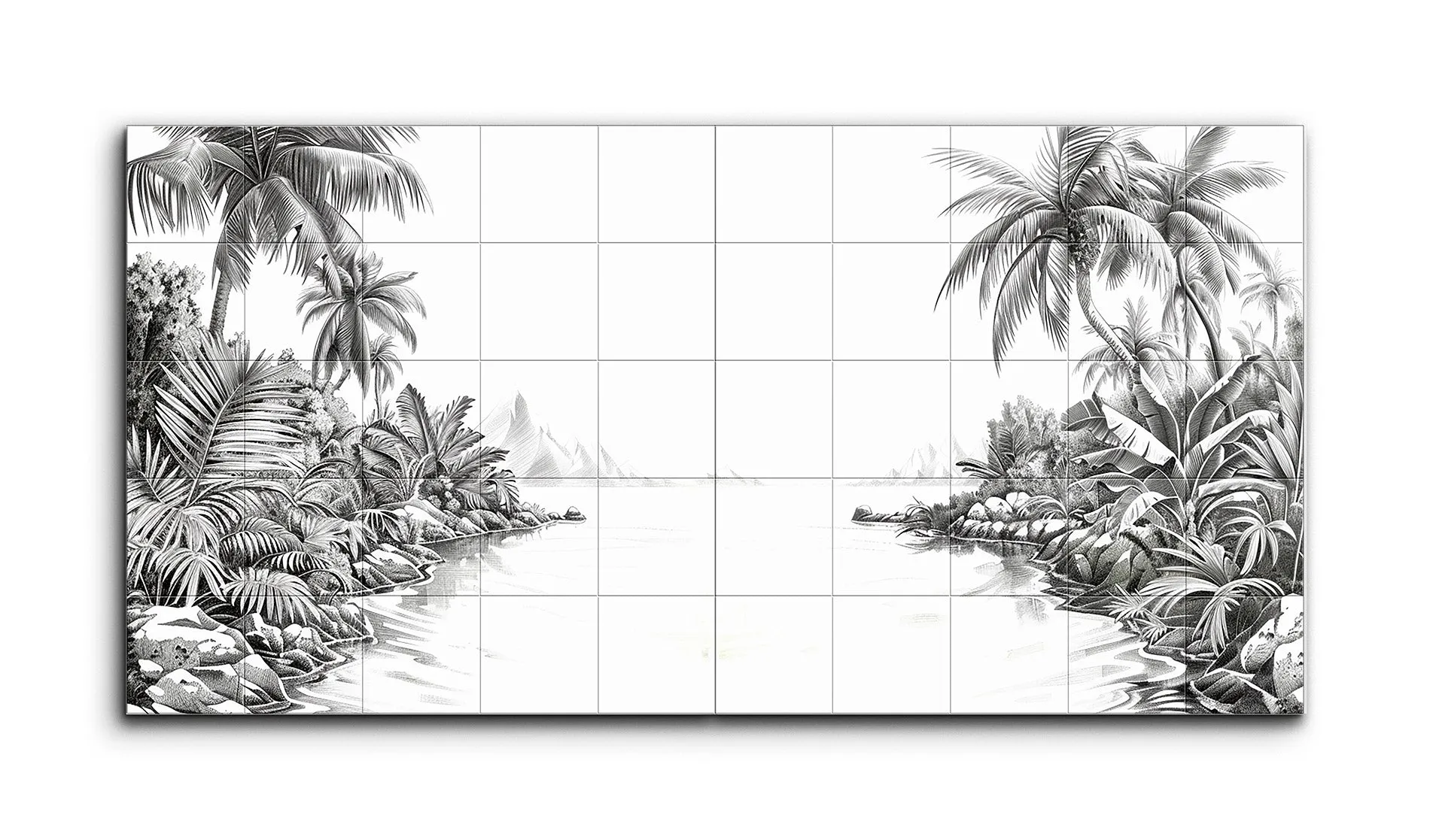 Serene Monochrome Tropical Landscape
