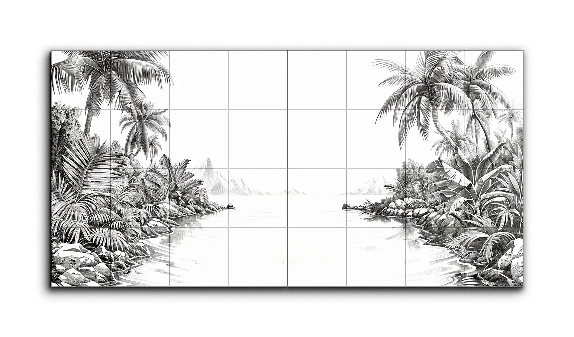 Serene Monochrome Tropical Landscape